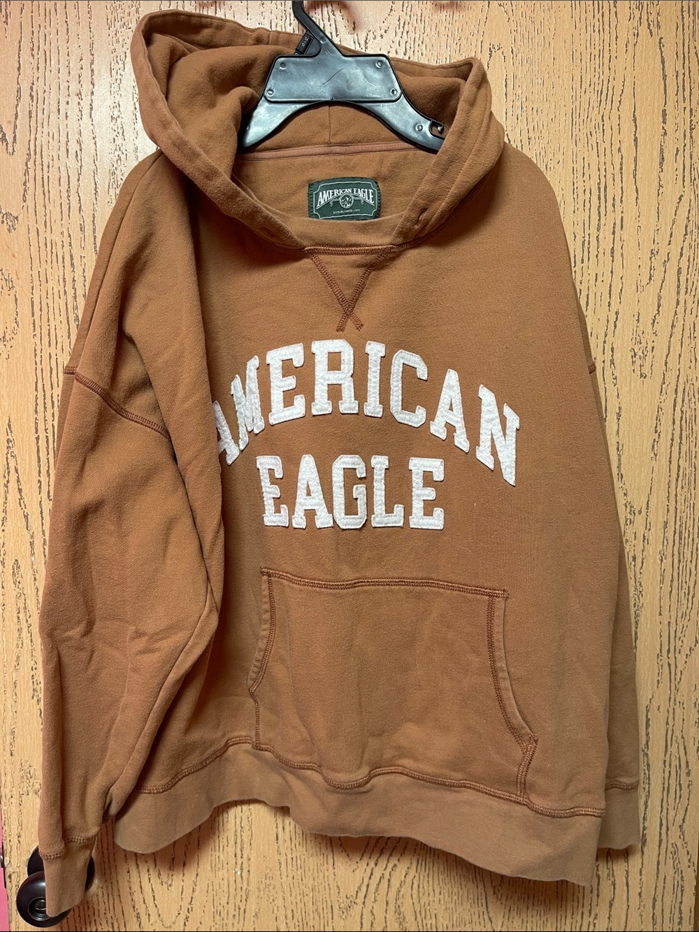 American Eagle Outfitters Brown Pullover Hoodie with White Logo